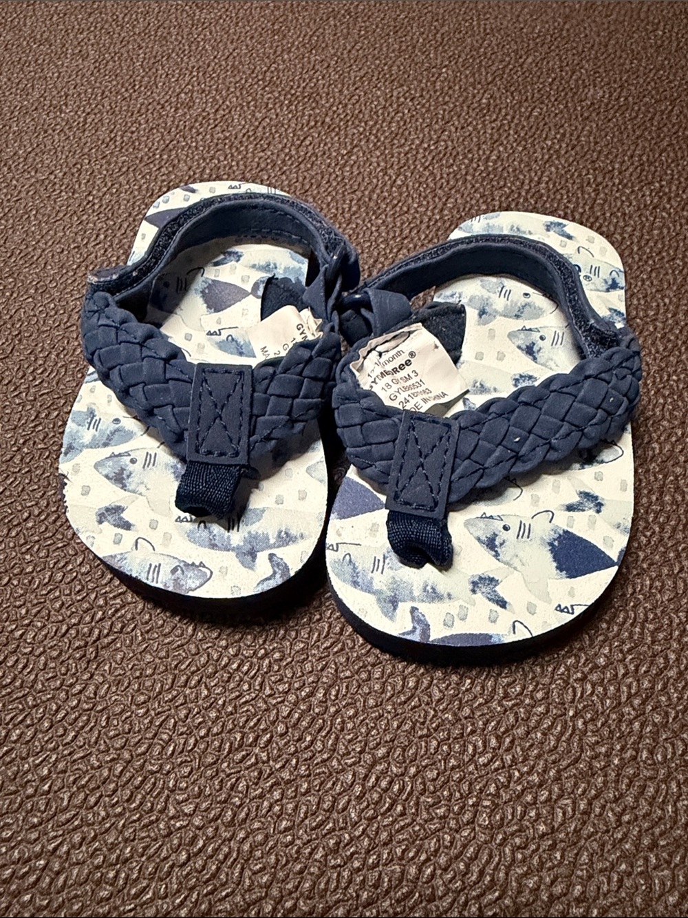 Gymboree Navy Braided Strap Flip Flop Sandals with Shark Print
